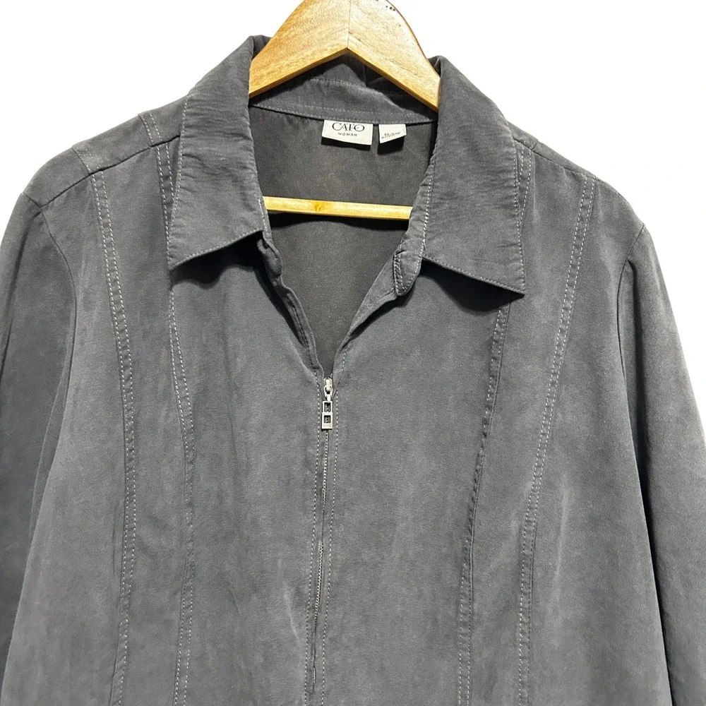 Cato Woman Jacket‎ 22/24W Charcoal Zip Front Peplum Structured Minimalist Chic